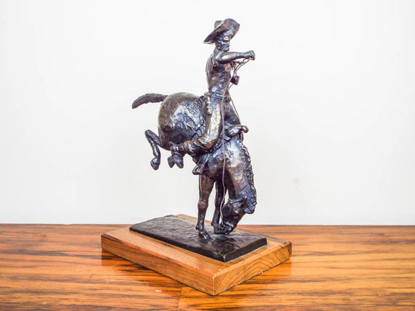 Vintage Bronze Horse & Cowboy Figurine Statue by Millar