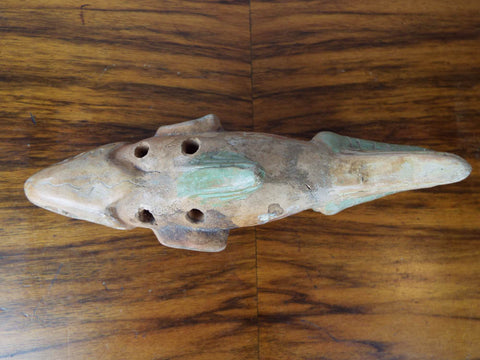 Vintage Mexican Folk Art Ceramic Clay Fish Flute Musical Instrument Mayan  Style