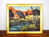 Vintage Signed Landscape Country Oil Painting Cottage River Arline Michaelson