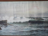 Large Framed Watercolor Painting Vintage Signed Seascape Art George H Flavelle