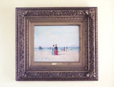 Antique French Signed Oil Painting of Beach Scene by Paul Rossert, Paris