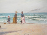 Antique French Signed Oil Painting of Beach Scene by Paul Rossert, Paris
