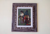 Vintage Framed Abstract Palette Knife Oil Painting of Mexican Couple by Don Shreves 12 x 9