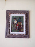 Vintage Framed Abstract Palette Knife Oil Painting of Mexican Couple by Don Shreves 12 x 9