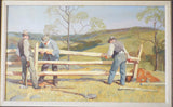 Vintage 1930s WPA Style Oil Painting of Country Landscape Working Men Scene