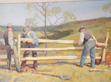 Vintage 1930s WPA Style Oil Painting of Country Landscape Working Men Scene