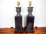 Vintage 1970's Maitland Smith Pair of Classical Antiquity Sculpture Lamps Hand Made in Philippines