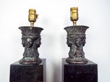 Vintage 1970's Maitland Smith Pair of Classical Antiquity Sculpture Lamps Hand Made in Philippines