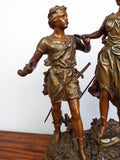 Antique Metal 19th C Sculpture Siegfried & Brunhild Germanic Folk Figural Statue