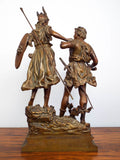 Antique Metal 19th C Sculpture Siegfried & Brunhild Germanic Folk Figural Statue