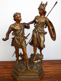 Antique Metal 19th C Sculpture Siegfried & Brunhild Germanic Folk Figural Statue