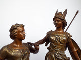 Antique Metal 19th C Sculpture Siegfried & Brunhild Germanic Folk Figural Statue