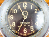 Vintage WW2 Chelsea Mark I Deck Clock Brass Nickel Plated US Navy Black Face