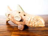 Vintage Mexican Folk Art Ceramic Clay Fish Flute Musical Instrument Mayan Style