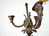 Antique 19th C Gilt Metal Figural Triple Candelabra Warriors Sword Helmet Shield