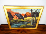 Vintage Signed Landscape Country Oil Painting Cottage River Arline Michaelson